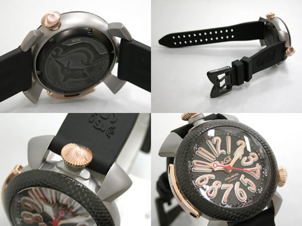 ガガ･ミラノスーパーコピー GAGAMILANO ダイビング　48mm　自動巻 z5045 ブラックラバー カーボン/ローズゴールドアラビア